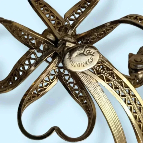 Vintage C Lou 12k GF Heart Clover Brooch - Picture 4 of 6